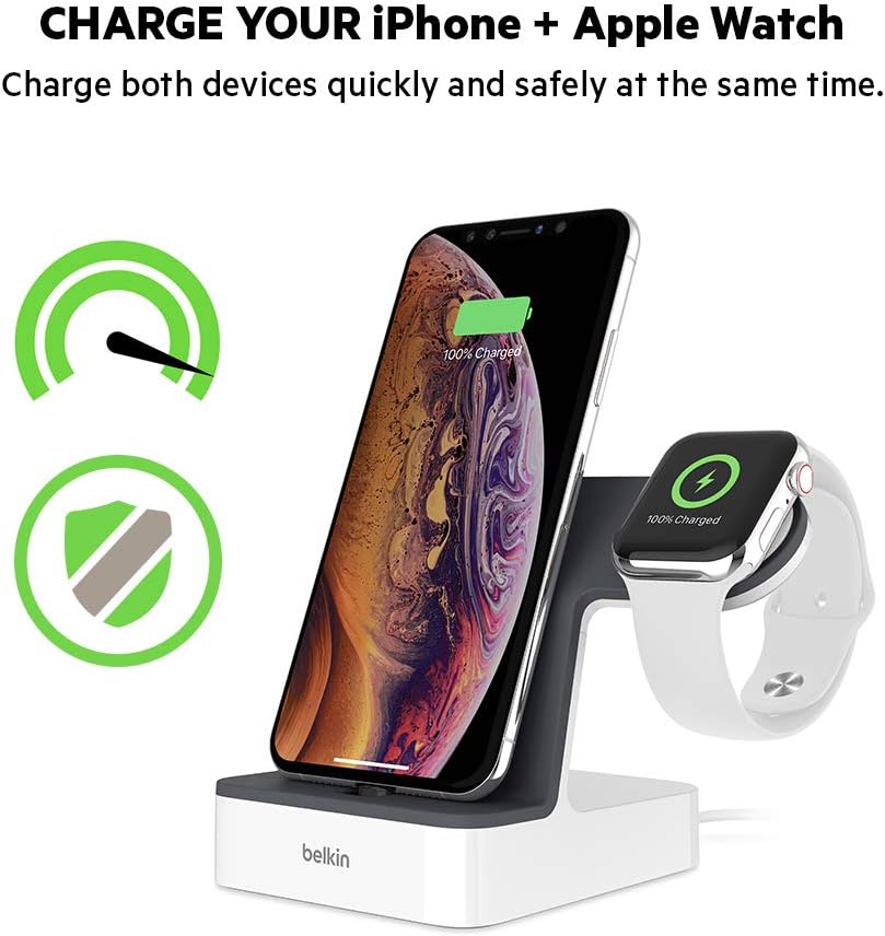 2-In-1 Iphone & Apple Watch Charging Dock - Powerhouse Charging Station + Apple Watch Charging Stand - Designed For Iphone 6/7/8/X/Xs/Xr/Xs Max, Apple Watch Series 4, 3, 2, & 1