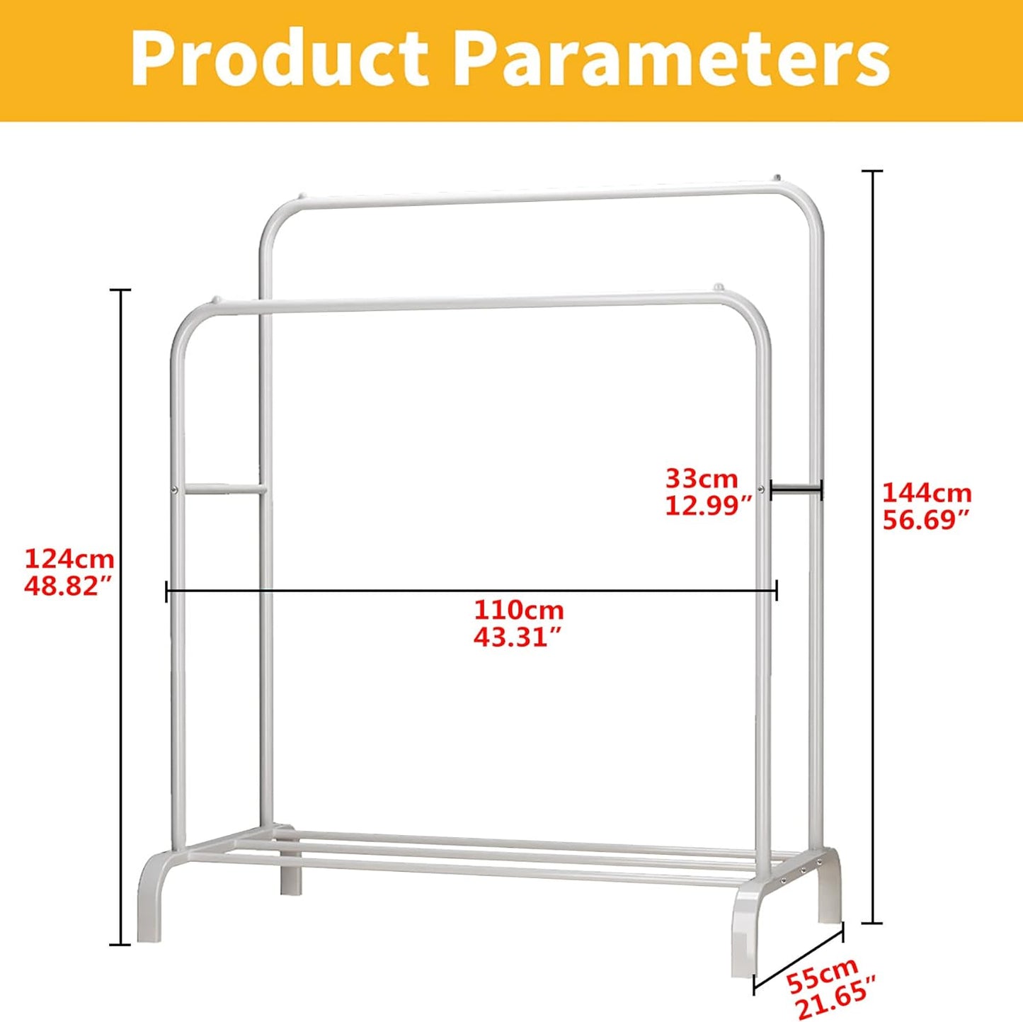 Cloths Garment Rack by UDEAR, Freestanding Hanger Double Pole Multi-functional Bedroom Clothing Rack, White