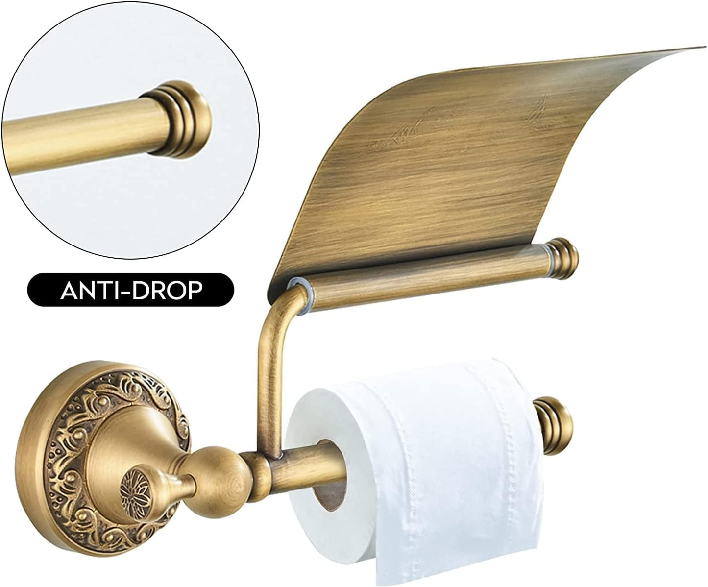 Toilet Paper Holder By CASEWIND Quality Brass with Lid with Carved Base in Antique Style Bronze Colour Practical for Bathroom, Toilet and Kitchen