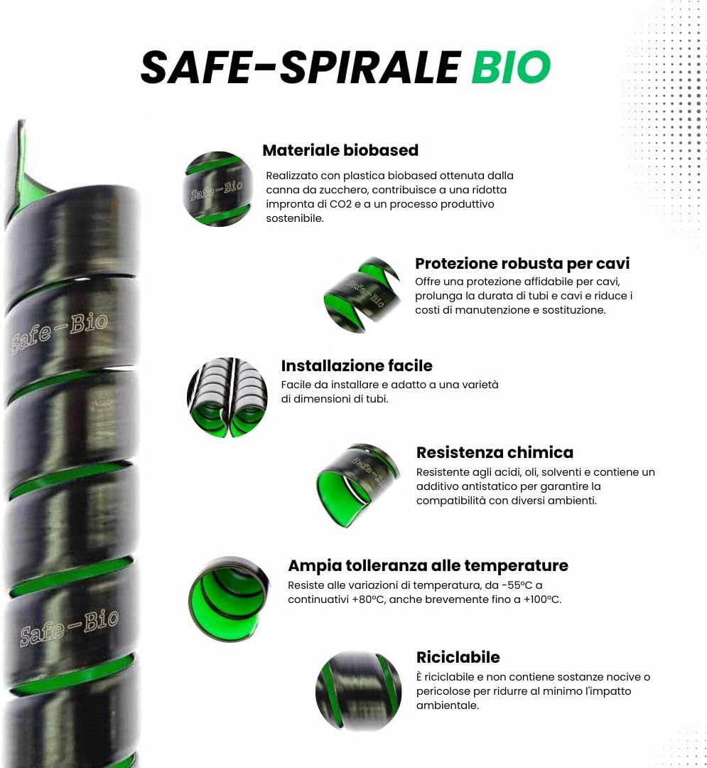 Spiral Cable By Safeplast Protection Hose Protection Spiral Diameter 16 mm Black / Green 10 m Long