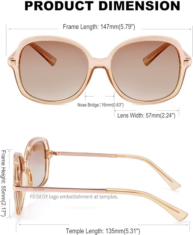 Sunglasses, FEISEDY B2683 Women's Sunglasses, Polarized, UV Protection, For Driving, Fashionable Women, Case Included