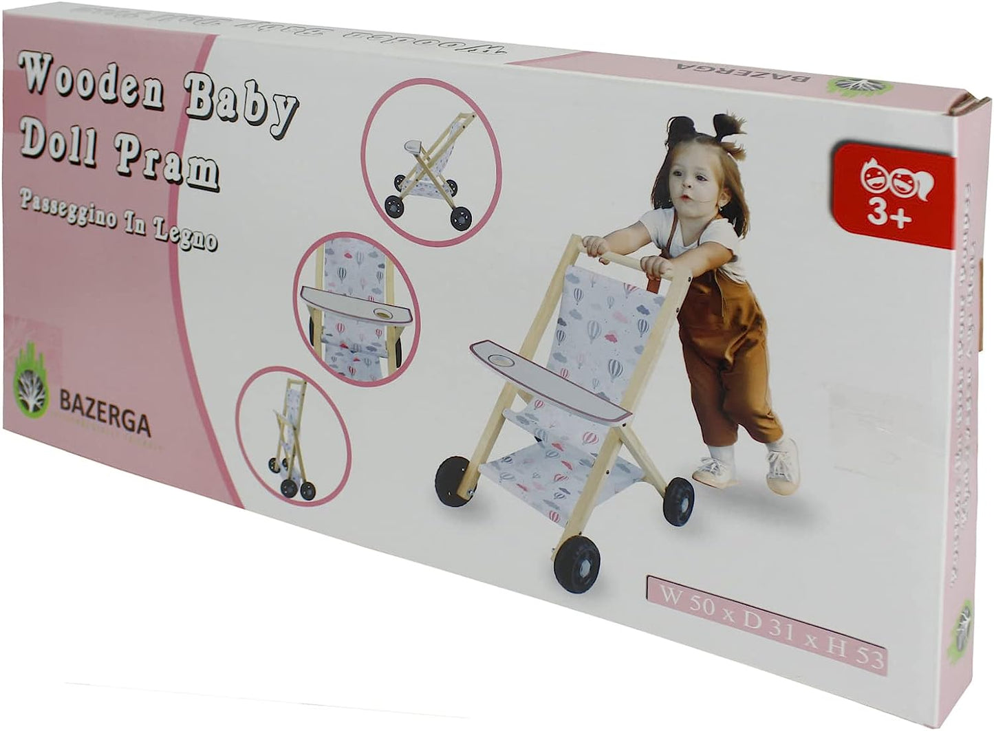 Baby stroller, Doll stroller, Girl doll, Baby stroller for doll in Natural Wood, 100% ecological, Toy Stroller, Accessories for Toy dolls, Walker