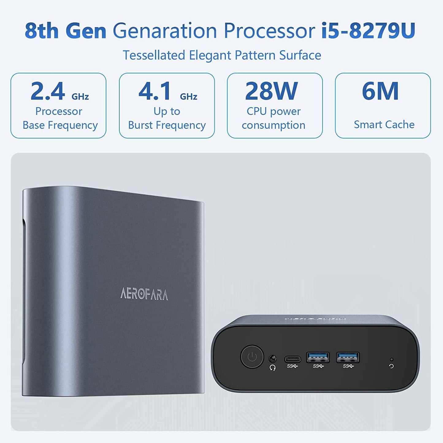 Mini PC Windows 11 Pro, Mini PC Desktop Newest 4 Cores 8th Gen With Intel i5-8279U (Up to 4.1GHz), 8GB RAM, 256GB M.2 SSD, Mini Computer Gigabit Ethernet, 4K HD, Dual HDMI, 2.4G / 5G Dual WiFi, BT 5