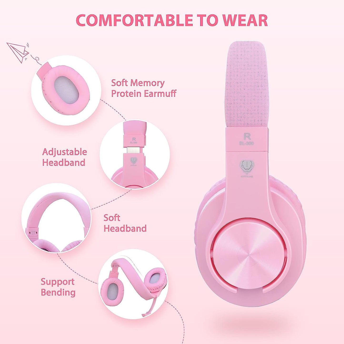 TR Turn Raise Gaming Headset for Girls Pink Wired Gaming Headset with Mic for PC, Xbox One (Pink)