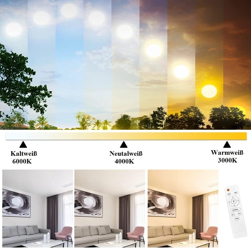 LED Ceiling Light Dimmable 30 cm 18 W Ceiling Light Brightness Adjustable 3000 - 6000 K with Remote Control [Energy Class A+]