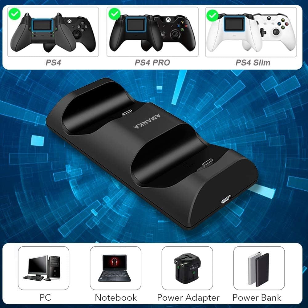 PS4 Controller Charging Station, AMANKA Playstation 4 Charger Dual USB Controller Charger Base with USB Power Cable and LED Charging Indicator for Playstation 4 / PS4 Slim / Pro Wireless Controller