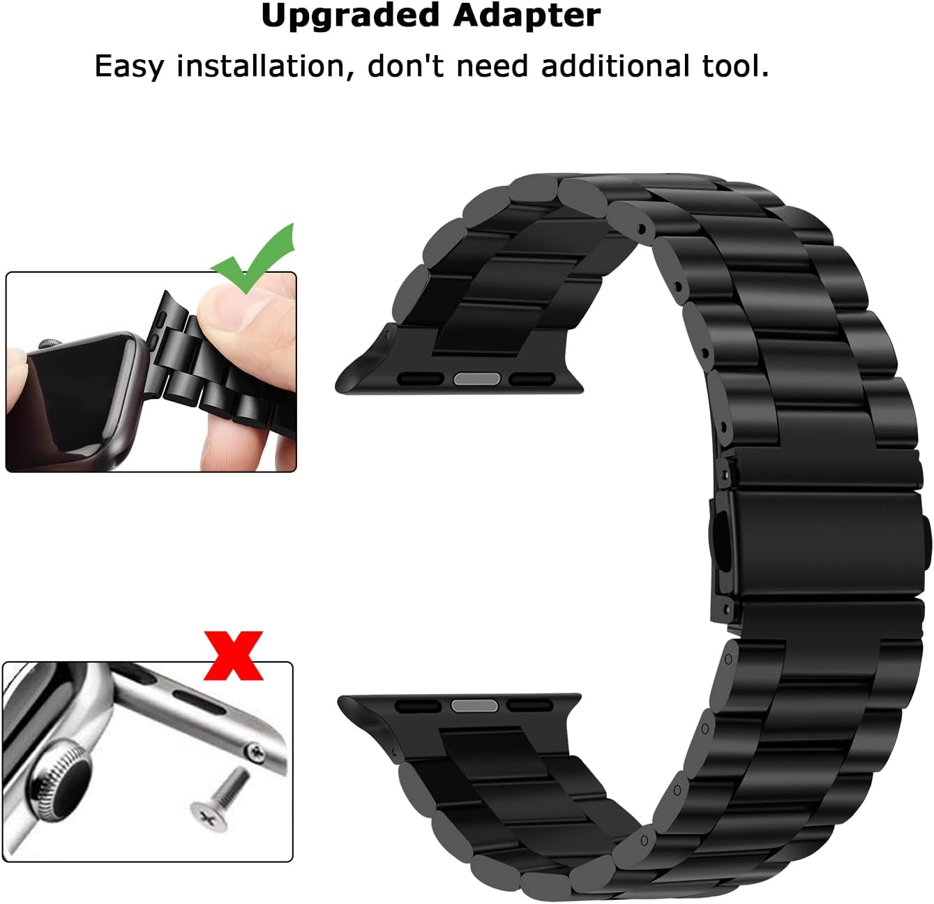 Watch Band by Tasikar Compatible with Apple Watch Band 41mm 40mm 38mm Premium Stainless Steel Metal Replacement Strap Compatible with Apple Watch Series 8 7 6 5 4 3 2 1 SE (Black)