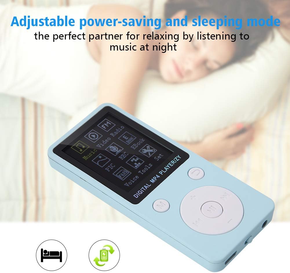 Portable MP3 / MP4 Player Compatible with Music Radio Recording Video eBook, Built in Stopwatch, Support up to 32G Memory Card with Headphones, Long Standby Time (Blue)