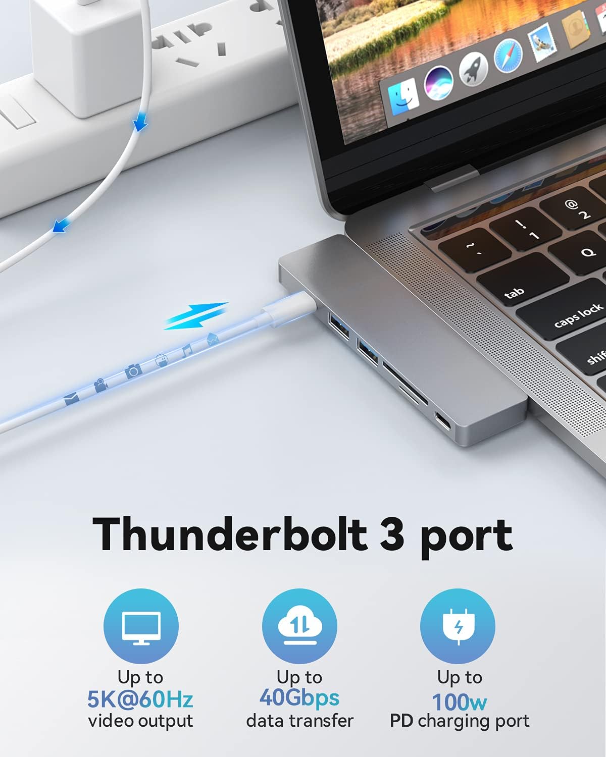 BYTTRON USB C Hub, Thunderbolt 3 Dock, Type C Hub with 4K HDMI, TF/SD Card Reader, Type C Female, 2 USB 3.0s, Type C Hub Adapter Dongle for MacBook Pro 2016/2017/2018 and Air 2018