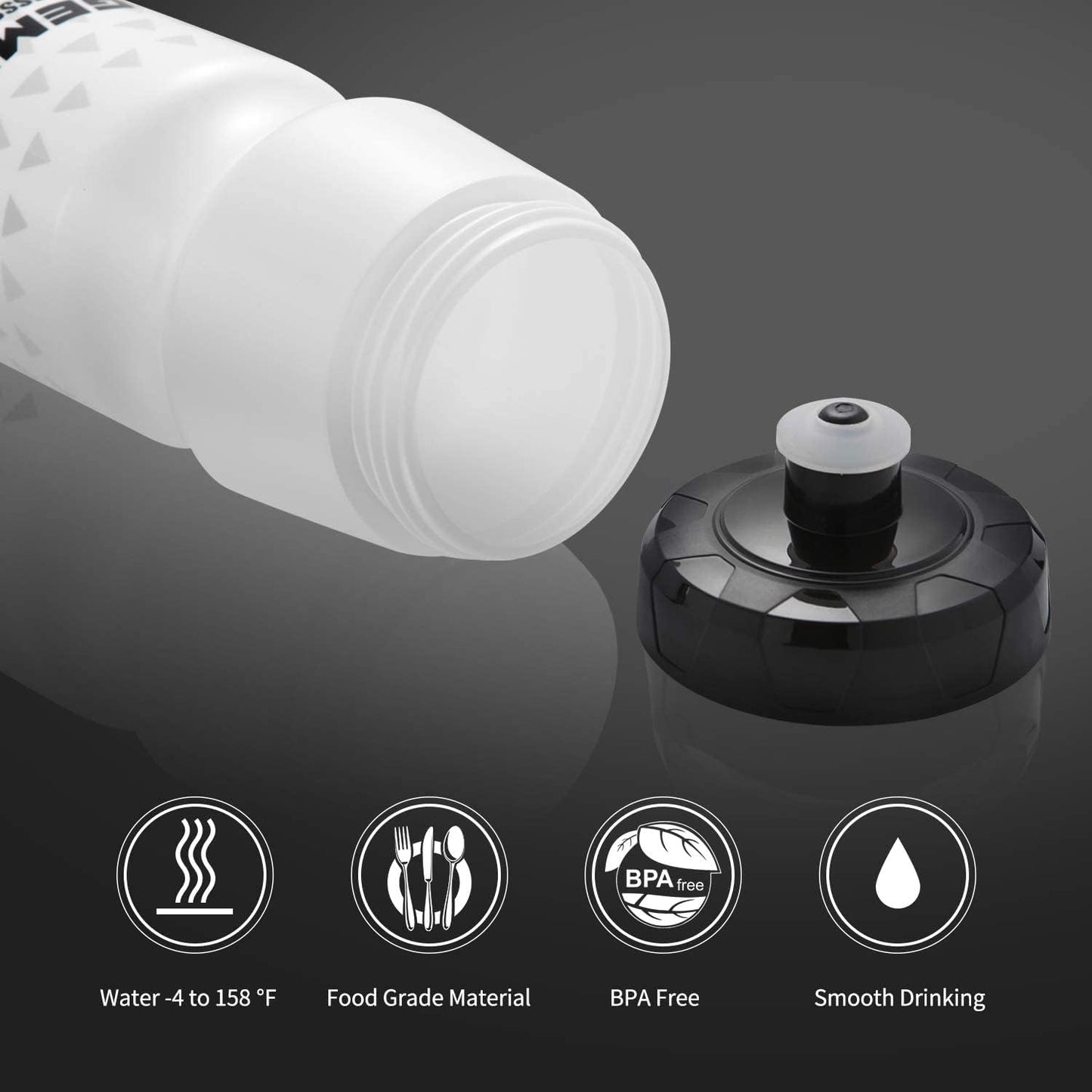 GEMFUL Bike Water Bottle BPA Free 750ml 2 Pack (Black+white)