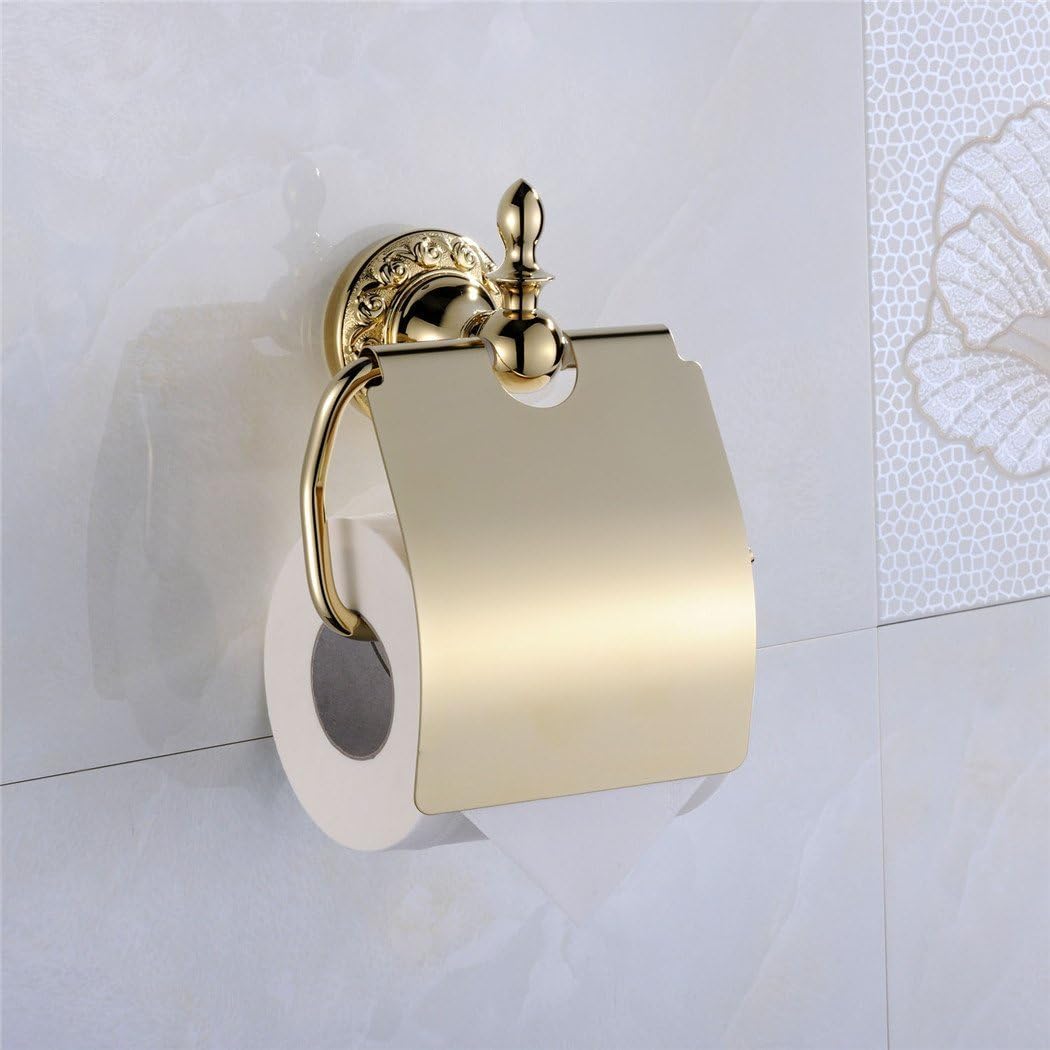 Toilet Roll holder gold By CASEWIND, toilet paper holder wall mounting, wall toilet paper holder with lid brass for drilling