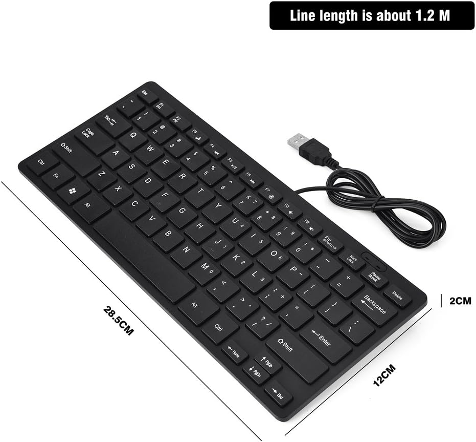 78-Key Wired Keyboard, USB Ultra Thin Arc Angle Design Keyboard for Desktop Computer Laptop PC, Mini Gaming Keyboard(Black)