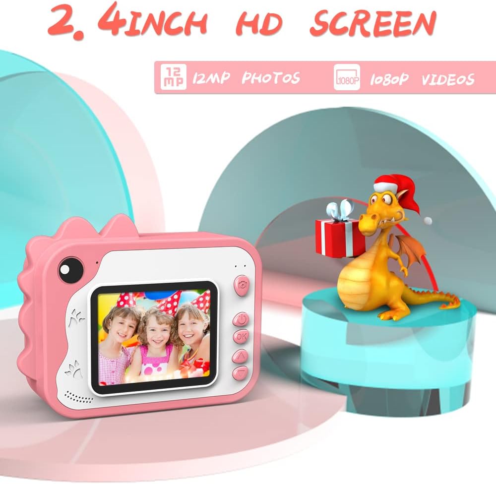 Instant Print Camera for Kids 12MP Digital Camera for Kids Aged 3-12 Ink Free Printing Video Camera for Kids 1080P 2.4 Inch Screen with 32GB SD Card,Color Pens,Print Papers (Pink)