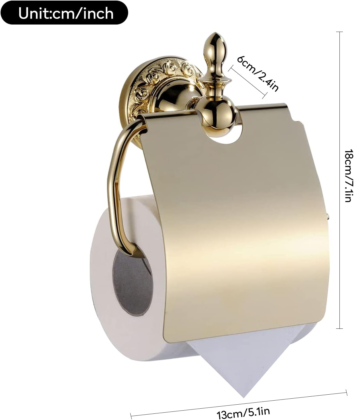 Toilet Roll holder gold By CASEWIND, toilet paper holder wall mounting, wall toilet paper holder with lid brass for drilling