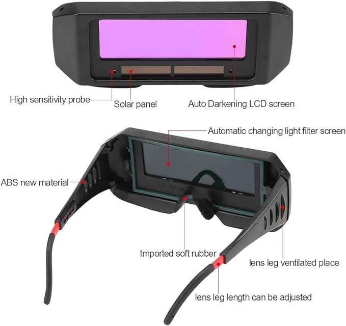 1 Pair Welding Goggles Automatic Darkening for Plasma Welding Goggles Automatic Safety Anti-Flog Welding Helmet Accessories, Black