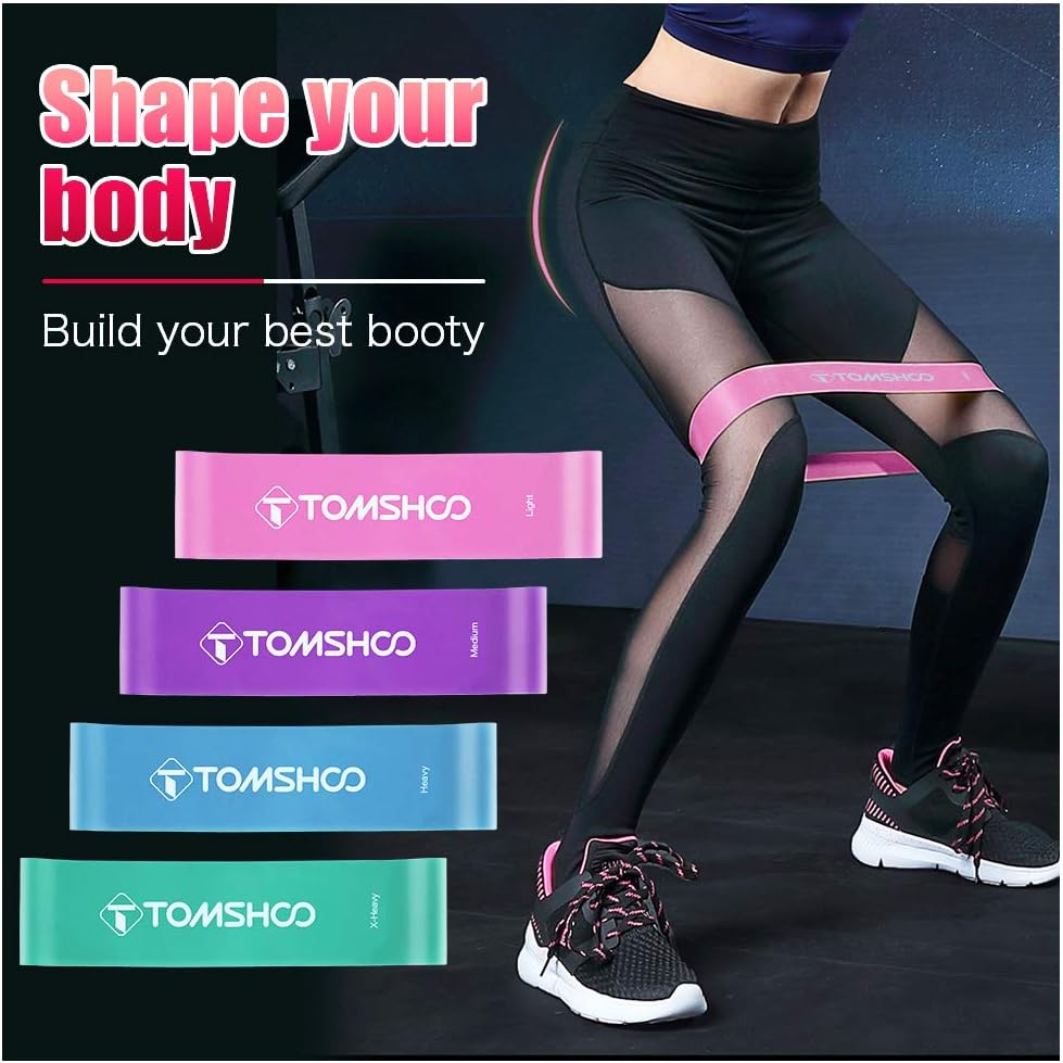 Fitness Bands by TOMSHOO Set of 4 Resistance Bands, Fitness Band Resistance Natural Latex Band for Pilates Yoga Muscle Building