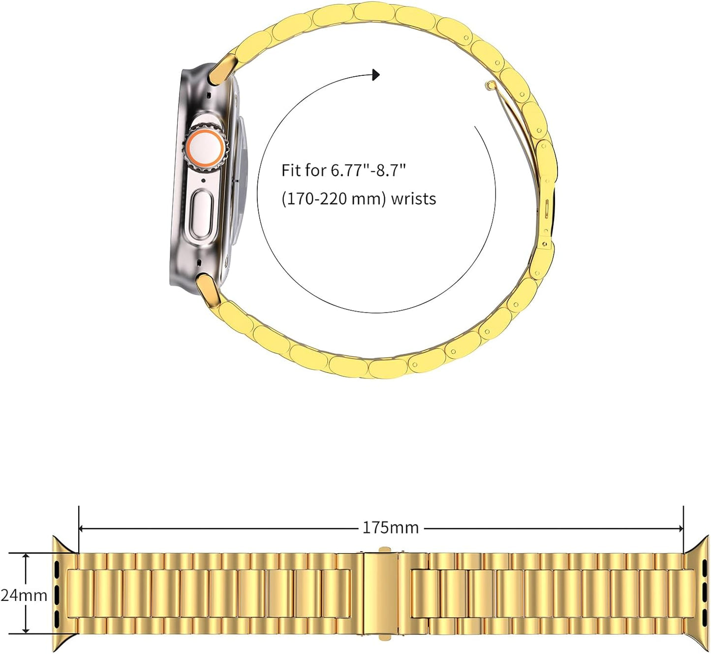 Strap For Apple Watch, ARTCHE 49mm 45mm 44mm 42mm Metal Strap for Apple Watch Straps, Replacement Strap Compatible with iWatch Ultra 2/Ultra/Series 9/8/7/SE/6/5/4/3/2/1, Gold