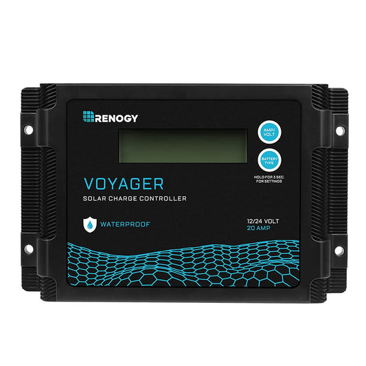 Renogy Voyager Waterproof 20Amp PWM Solar Charge Controller Regulator with LCD and IP67 rating for 12V and 24V solar system, Compatible with Sealed/AGM, Gel, Flooded, and Lithium batteries