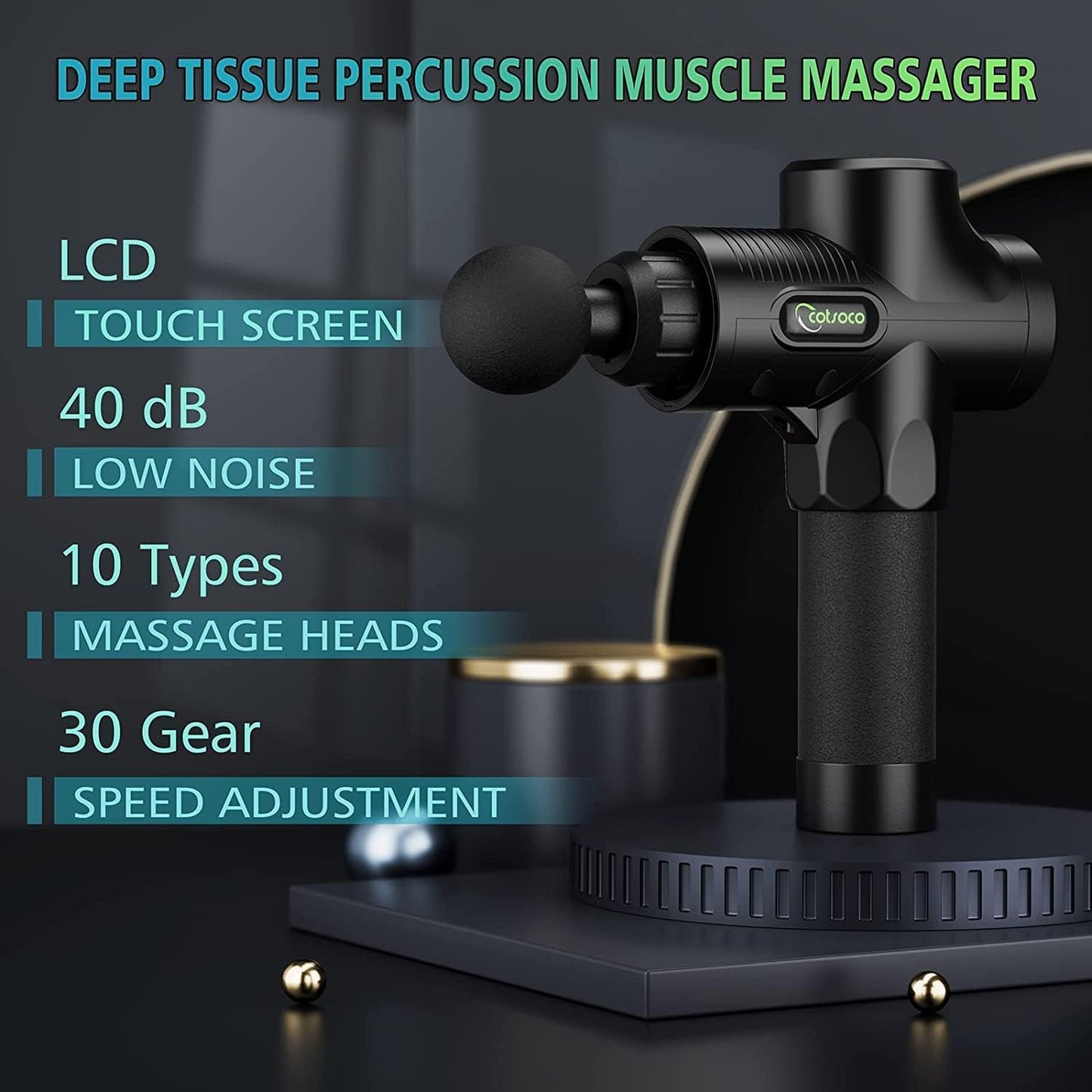 Massage Gun, Massage Gun for Back, Neck and Shoulder, Quiet Electric Massager with 30 Speeds and 6 Heads, Muscle Massager for Pain Relief