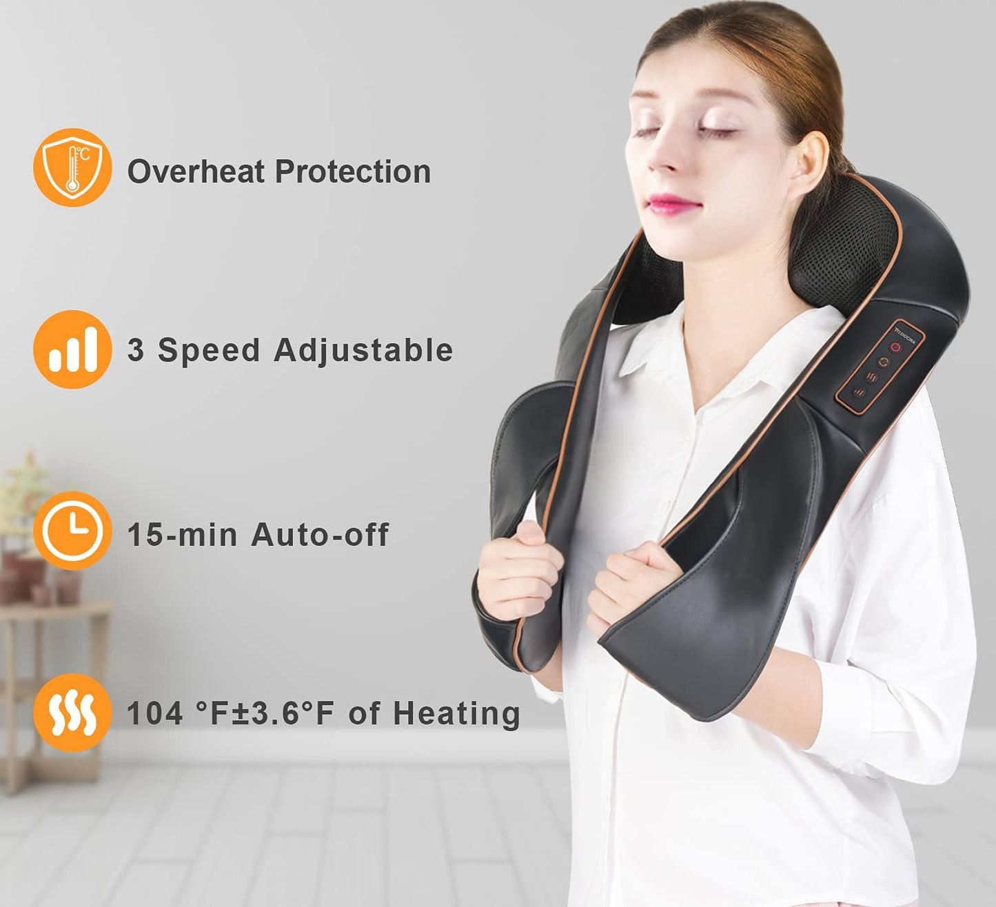 Neck Back Massager By TRIDUCNA with Heat, Shiatsu Electric Deep Tissue with 3D Kneading Massage, 3 Intensity Levels, Muscle Pain Relief for Back,Neck,Shoulder,Legs, Gifts for Her/Him/Friend/Mom/Dad