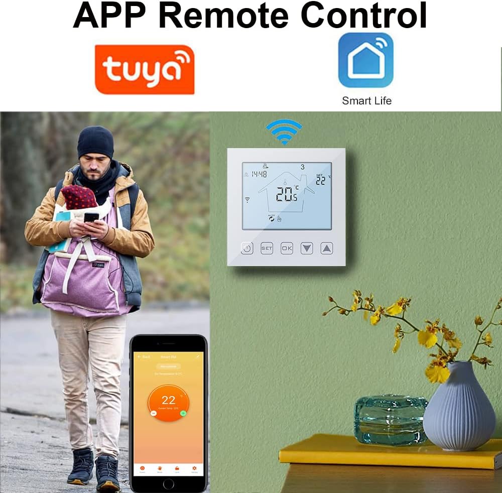 Smart Thermostat by KETOTEK WiFi for Electric Underfloor Heating 16A Alexa/Google Assistant Compatible, Programmable Underfloor Heating Thermostats Controller with NTC Probe Sensor