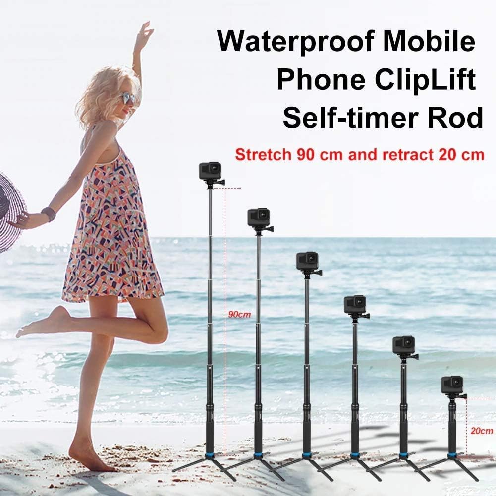 Selfie Stick Tripod for GoPro, Waterproof Aluminum Alloy Pole, Lightweight Adjustable Monopod with Rotating Clip and Tripod Stand for for GoPro 12/11/10/9/8/7/6, DJI Osmo Action Camera,phone