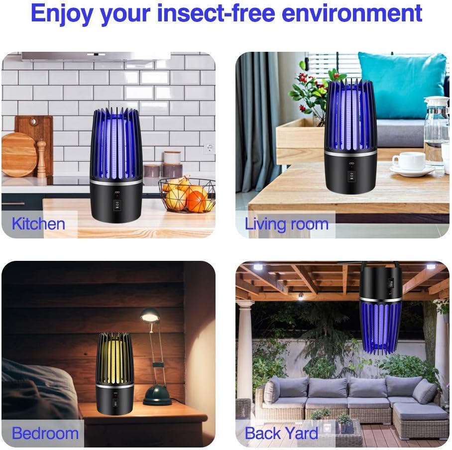 Thehomeuse Mosquito Repellent, Electric Mosquito Killer Lamp USB Rechargeable Insect Fly Trap 2in1 Night Light Indoor Outdoor Powerful Attractive for Garden Patio Camping Black030232