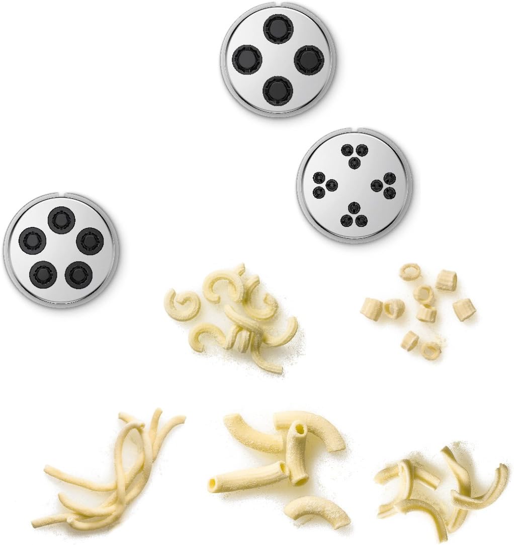 Pasta Discs, 5 different shapes (including rigatoni, fusilli, maccheroni), stainless steel, dishwasher-safe, robust, suitable for the meat grinder of the OptiMUM food processor