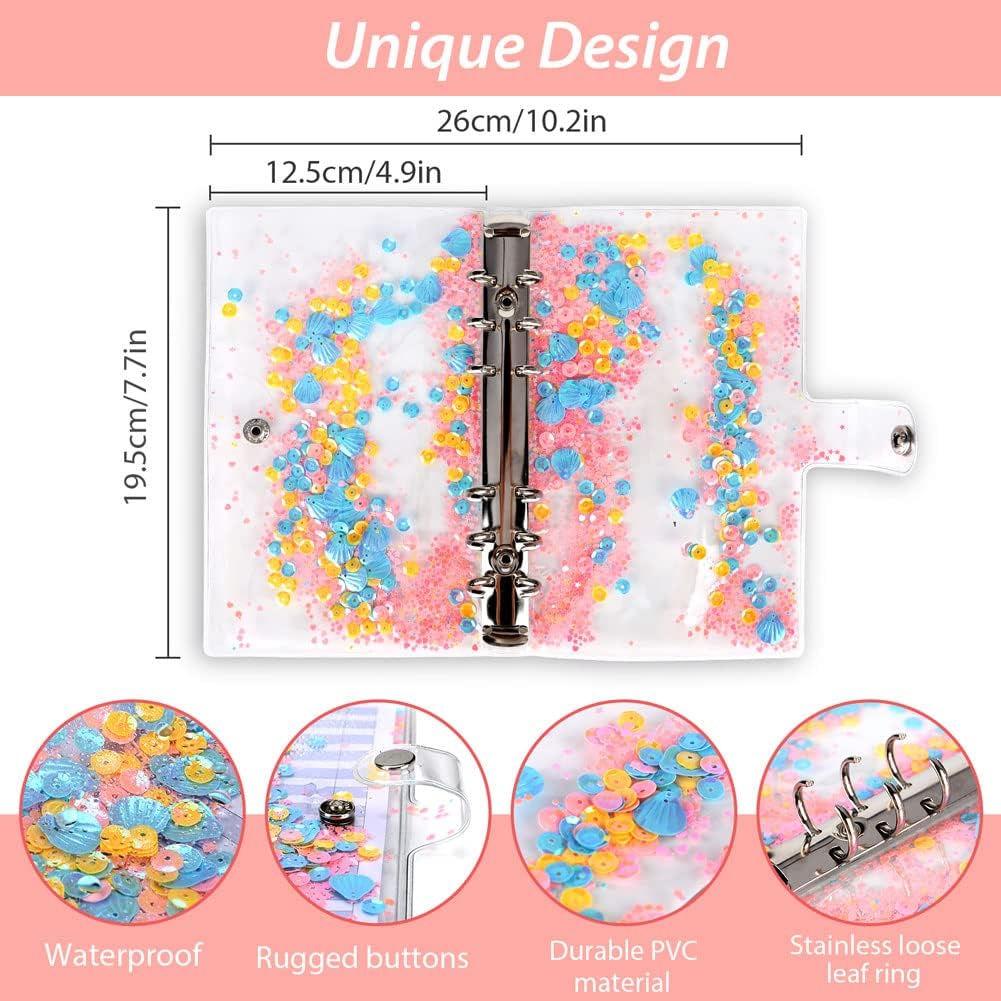 Budget Planner A6 Budget Binder Acemall 57 Pieces Ring Binder Planner Money Storage Notebook, Money Book with 12 Pieces Binder Pockets, Label Stickers, for Cash Envelopes, Travel and Diary