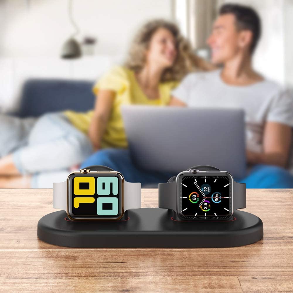 Dual iWatch Stand Charging Dock by AhaStyle Detachable ABS Holder for Apple Watch Series 8/Ultra/SE2 (2022)/7/6/SE/5/4/3/2/1(49/45/44/42/41/40/38mm)?Adapters NOT Included?Supports Nightstand Mode (Black)