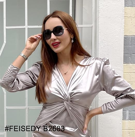 Sunglasses, FEISEDY Oversized Polarised Sunglasses for Women Large Frame UV400 Protection Classic Designer Ladies Sun Glasses B2683