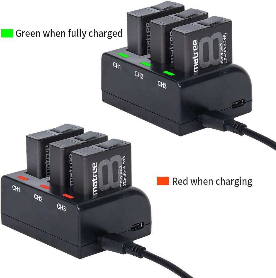 3 Channel Battery Charger Compatible with GoPro Hero 8 Black / 7/6 Black and Hero 5 Black Firmware V2.70, Pack of 3