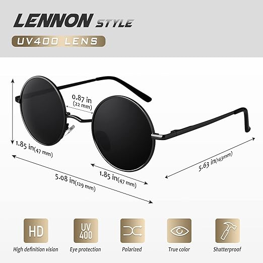 Sunglasses, CGID E01 Small Retro Vintage Style John Lennon Inspired Round Metal Circle Sunglasses For Women And Men Polarized