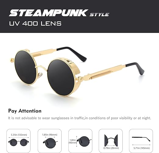 Sunglasses, CGID E72 Retro Steampunk Style Unisex Inspired Round Metal Circle Polarized Sunglasses for Men and Women