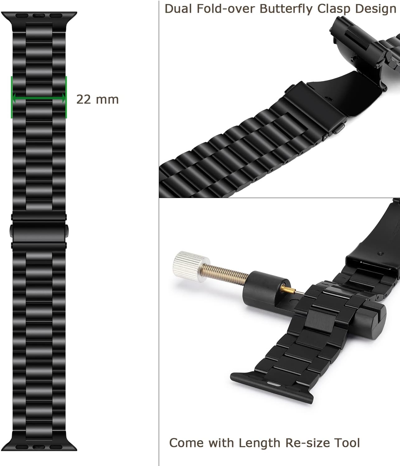 Watch Band by Tasikar Compatible with Apple Watch Band 41mm 40mm 38mm Premium Stainless Steel Metal Replacement Strap Compatible with Apple Watch Series 8 7 6 5 4 3 2 1 SE (Black)