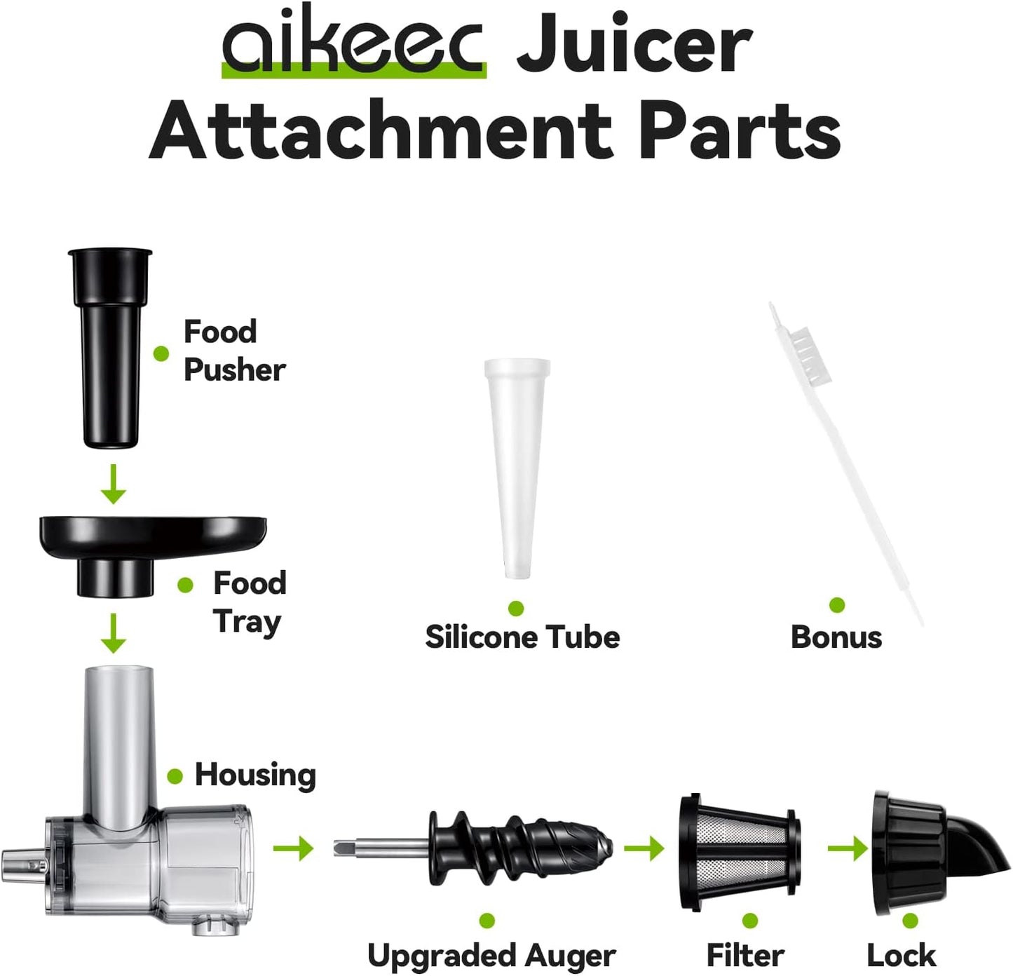 Attachment For aikeec Slow Juicer for All KitchenAid Food Processors, Masticating Juicer Accessories, BPA-Free, Cold Press Juicer with Brush, Juicer Vegetables and Fruit, Black