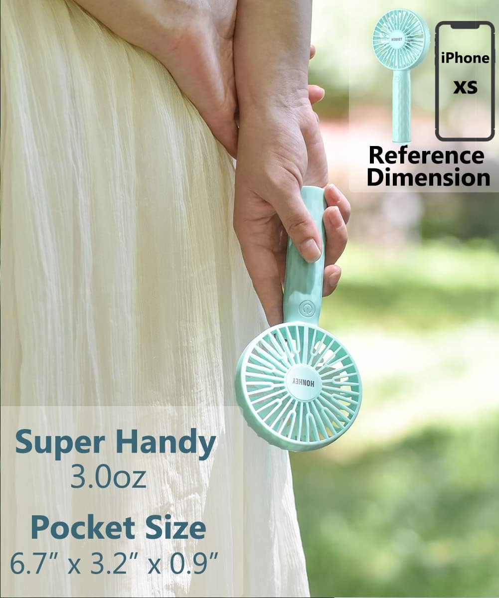 Handheld Fan By HonHey Super Mini Personal Fan with Rechargeable Battery Operated 3 Adjustable Speeds Portable Handheld Fan Indoor Office (Light Green)