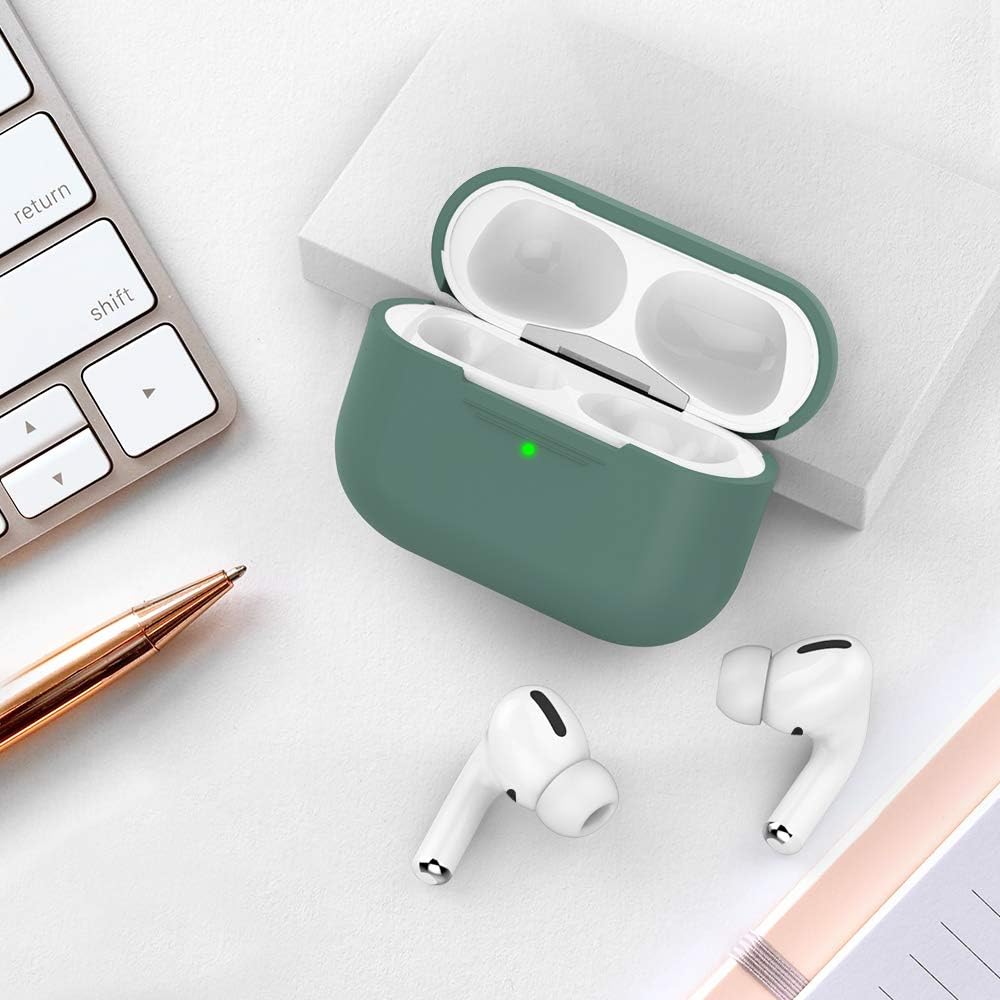 Silicone Case By AHASTYLE for Airpods Pro Protective Cover and Skin Case for AirPods Pro [Front LED Visible] [Wireless Charging] Compatible with Airpods Pro 2019 (Without Carabiner, Pine Green)