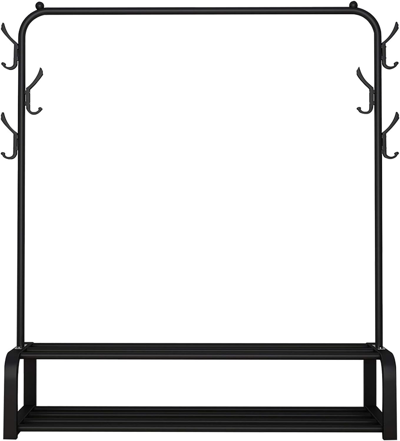 Clothes Rack by UDEAR Freestanding Clothes Rack with Top Bar, Bottom Shelf and 6 Hooks, Black