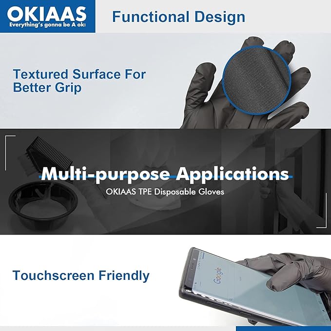 Disposable Gloves by OKIAAS, Medium, TPE Bulk