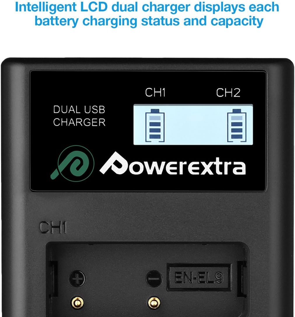 EN-EL9 Battery & Charger with LCD Display Compatible with Nikon D40 D40x D60 D3000 D5000 Cameras, Pack of 2