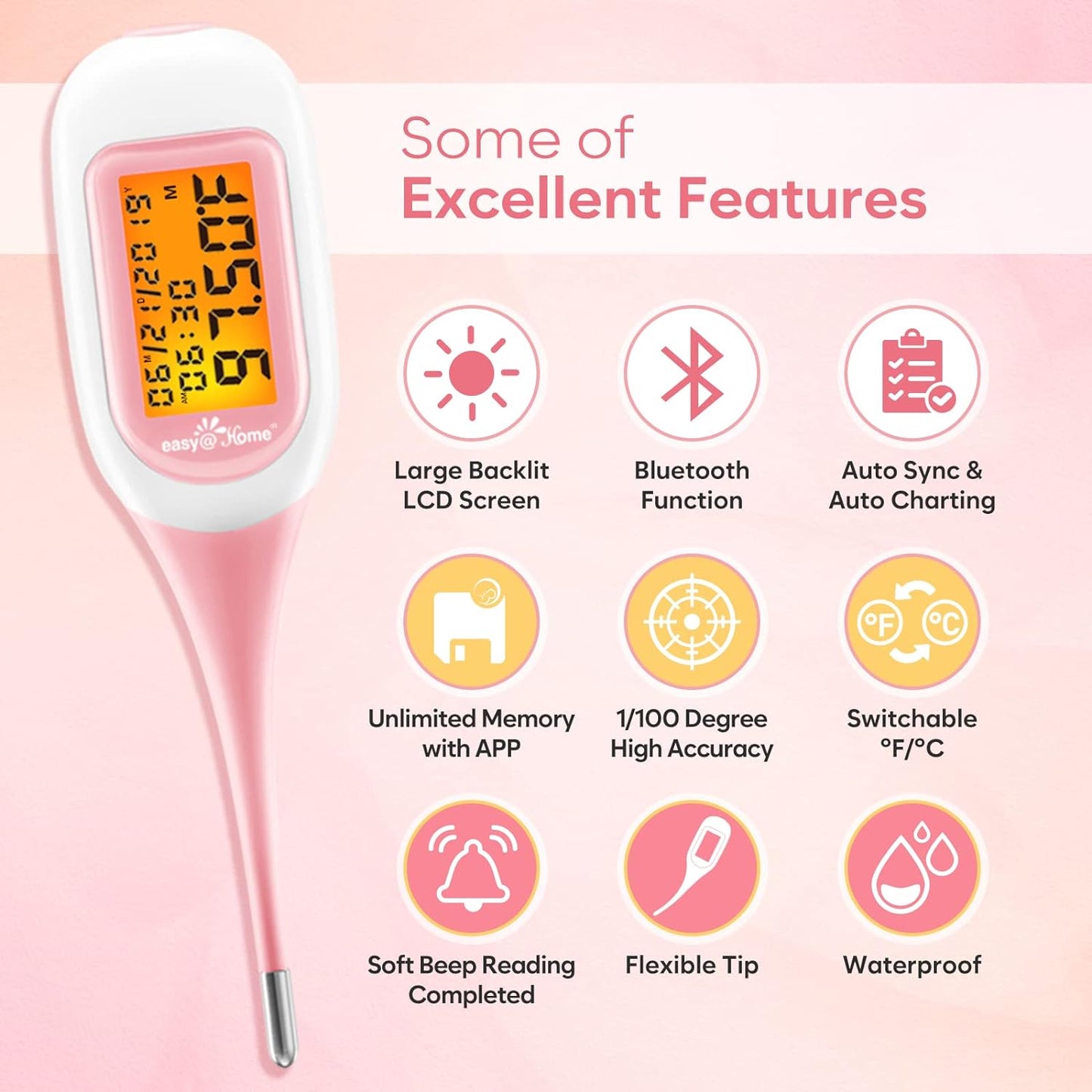 Smart Basal Thermometer, Large Screen and Backlit, FSA Eligible, Period Tracker with Premom(iOS & Android) - Auto BBT Sync, Charting, Coverline & Accurate Fertility Prediction EBT-300