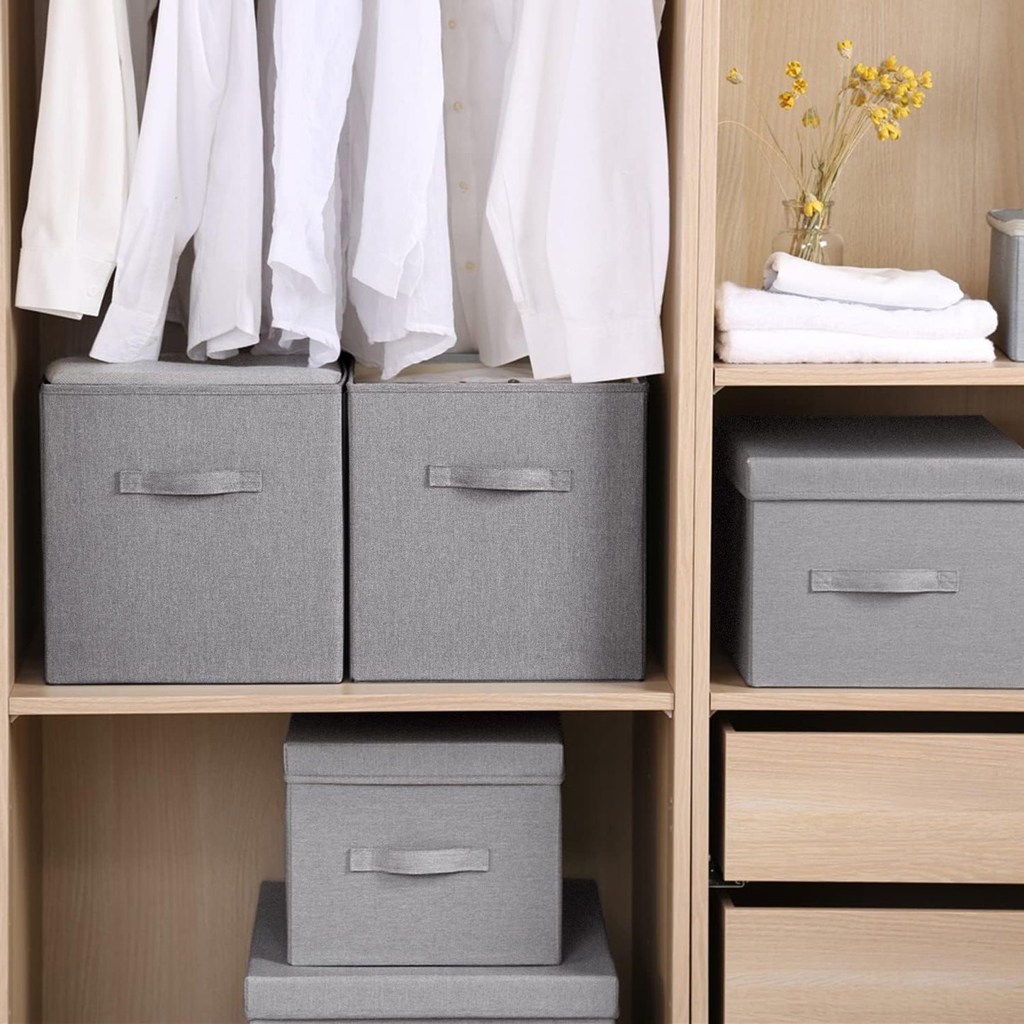 Storage Boxes By SimpleHome, 3 grey made of burlap that exactly fit for Kallax shelves, 33 x 37 x 33 cm