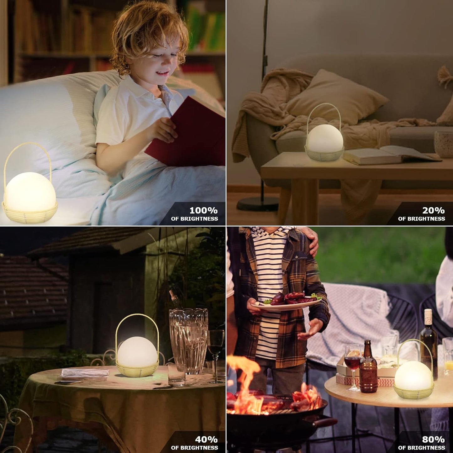 Battery Lamp Outdoor Camping Lamps with Remote Control Table Lamp 4 Levels Dimmable LED Rechargeable USB Lantern Waterproof IP44 RGB Colour Changing LED Night Light for Children Bedroom Camping BBQ