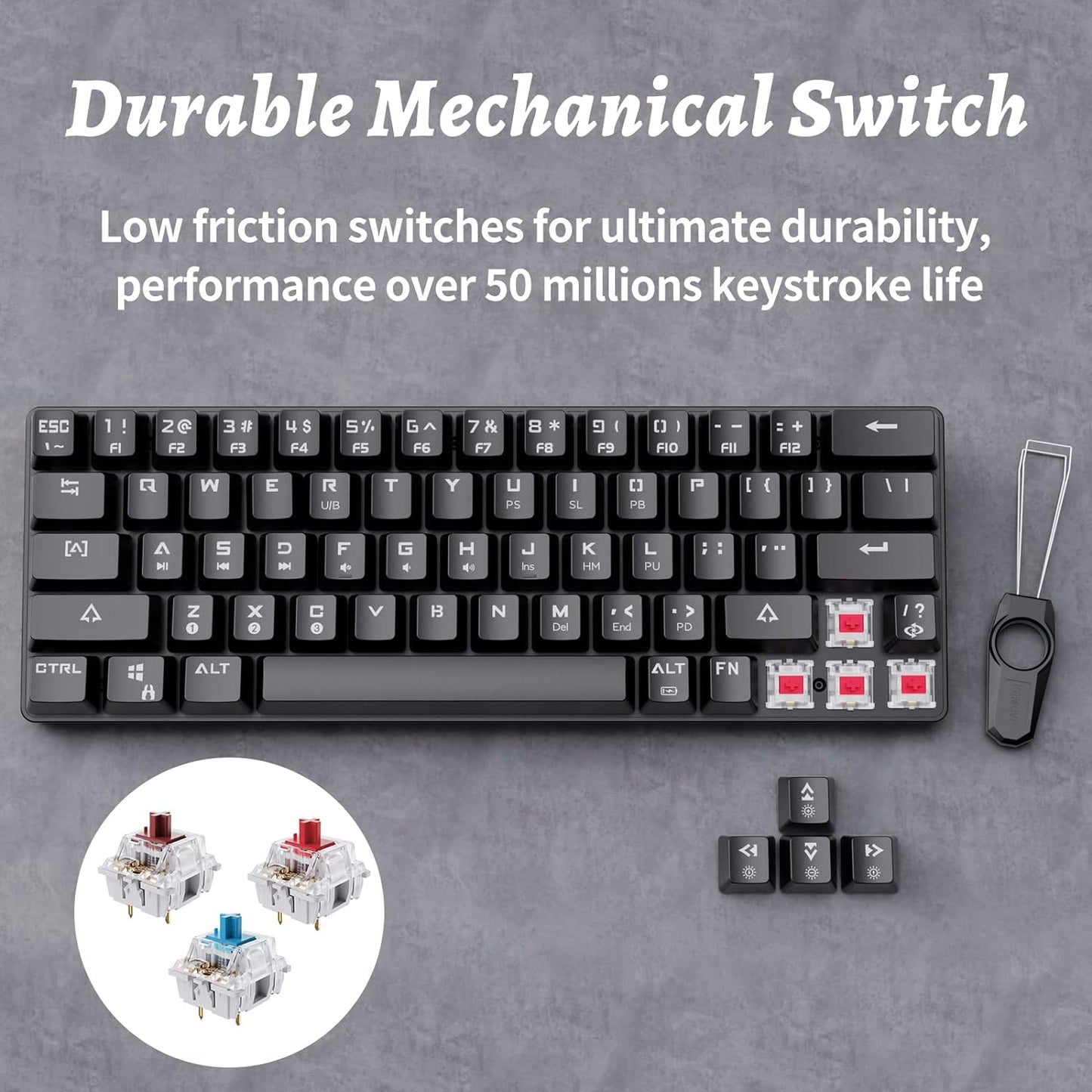 DIERYA DK63 60% Wireless Mechanical Keyboard, RGB Backlit Bluetooth Gaming Keyboard Wired Dedicated Arrow Keys, Compact 63 Keys Mini Keyboard, Full Keys Programmable - Blue Switch