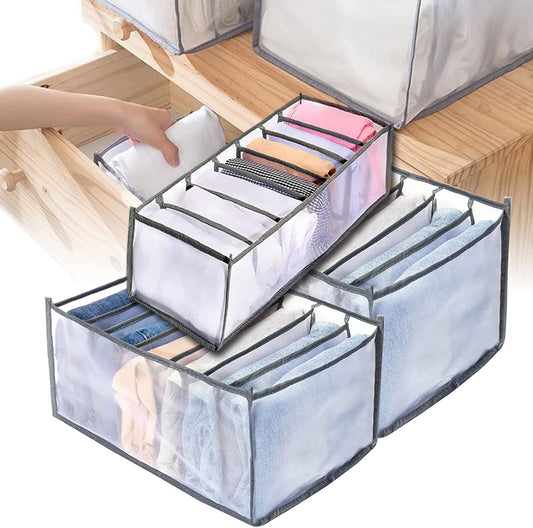 Wardrobe Organizer Washable Jeans Compartment Storage Box Closet Foldable Mesh Drawer Organizer for Wardrob (3pcs)