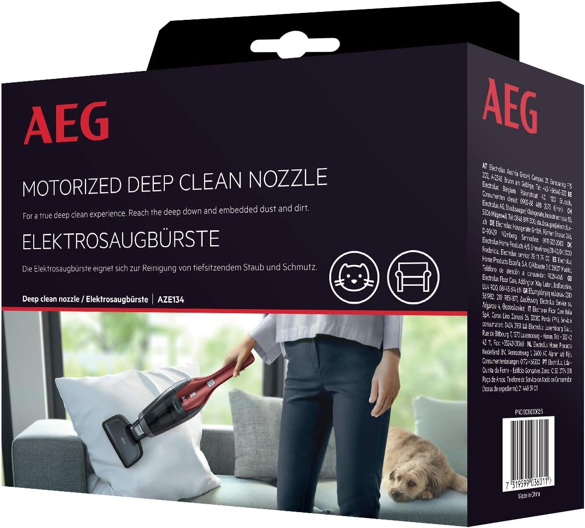 Electric Suction Brush For AEG, AZE134 (Accessories, Nozzle for Handpiece of CX7-2 and QX8, Cleaning of Furniture and Mattresses, Removes Deep Sitting Dirt Ideal for Pet Owners and Allergy Suffers), Black