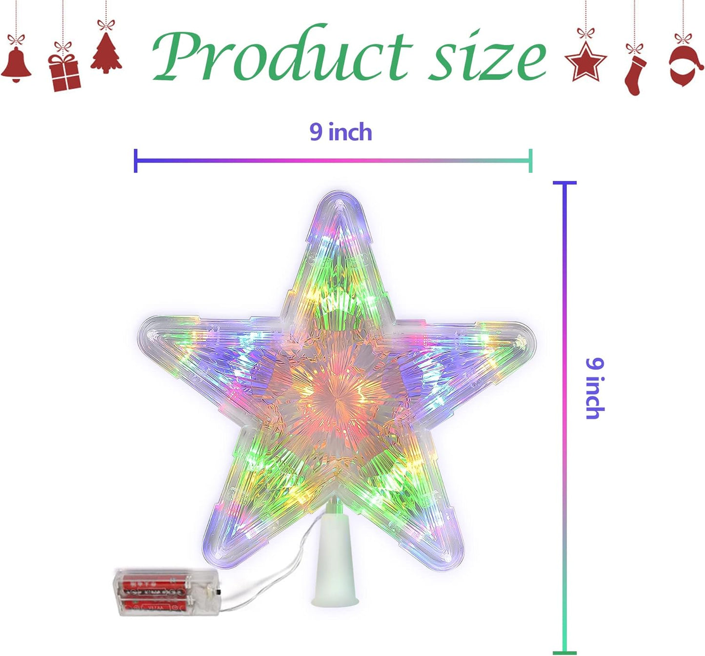 Christmas tree star, tree topper star with 30 LEDs, Christmas tree topper glittering, tree crown lamp, illuminated stars, sparkling stars, Christmas tree topper decoration (multi-colored)