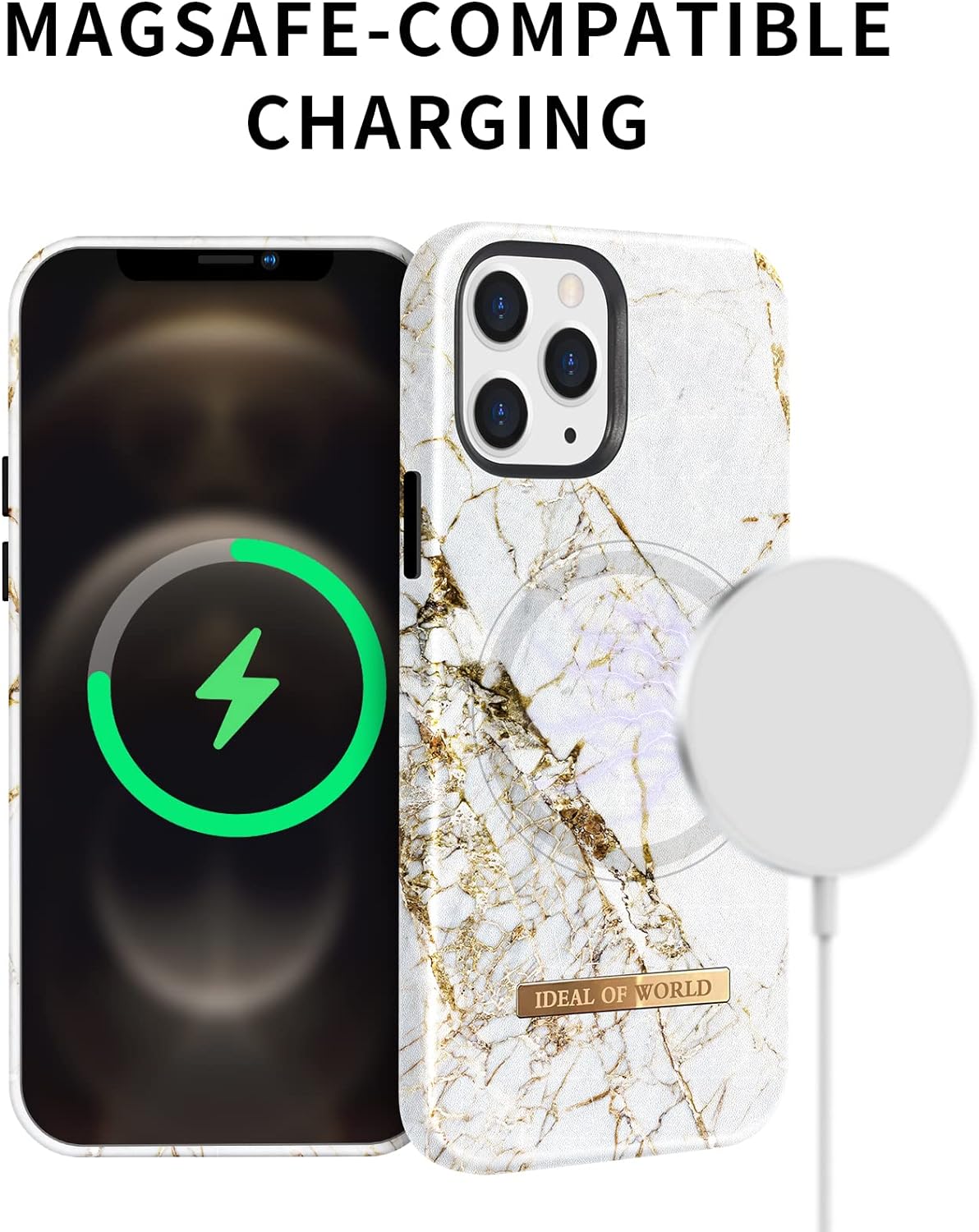 Phone Case by AROYI Compatible with iPhone 12 and iPhone 12 Pro Case with Built-in Magnet and Marble Pattern Supports Wireless Charging - Ideal of The World + White