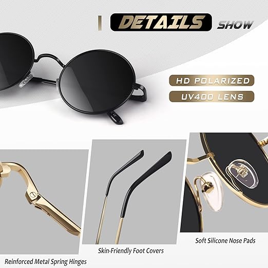 Sunglasses, CGID E01 Small Retro Vintage Style John Lennon Inspired Round Metal Circle Sunglasses For Women And Men Polarized